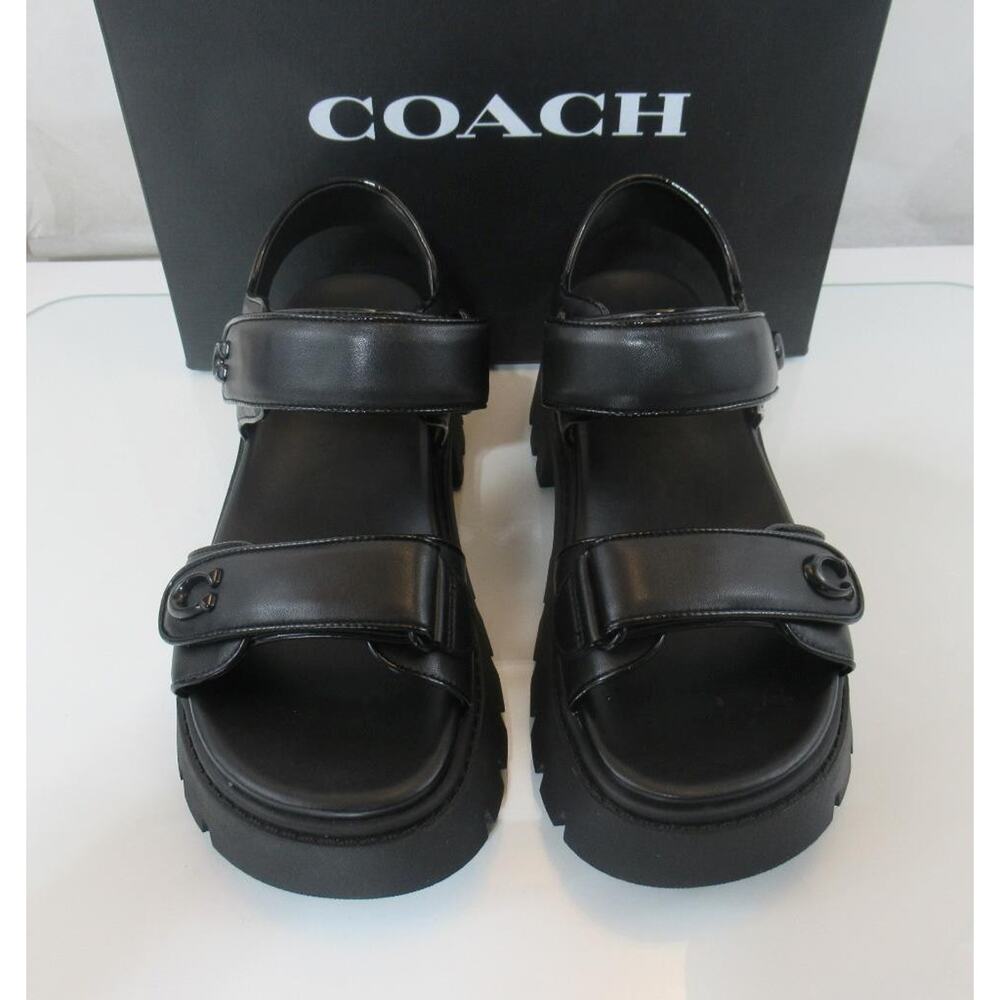 Coach Size 7.5 Brynn Platform Double Strap Sandal Chunky Lug Platform Black - Picture 5 of 11